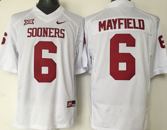 Men Oklahoma Sooners #6 Mayfield White Nike 2025 NCAA Jersey->ncaa teams->NCAA Jersey
